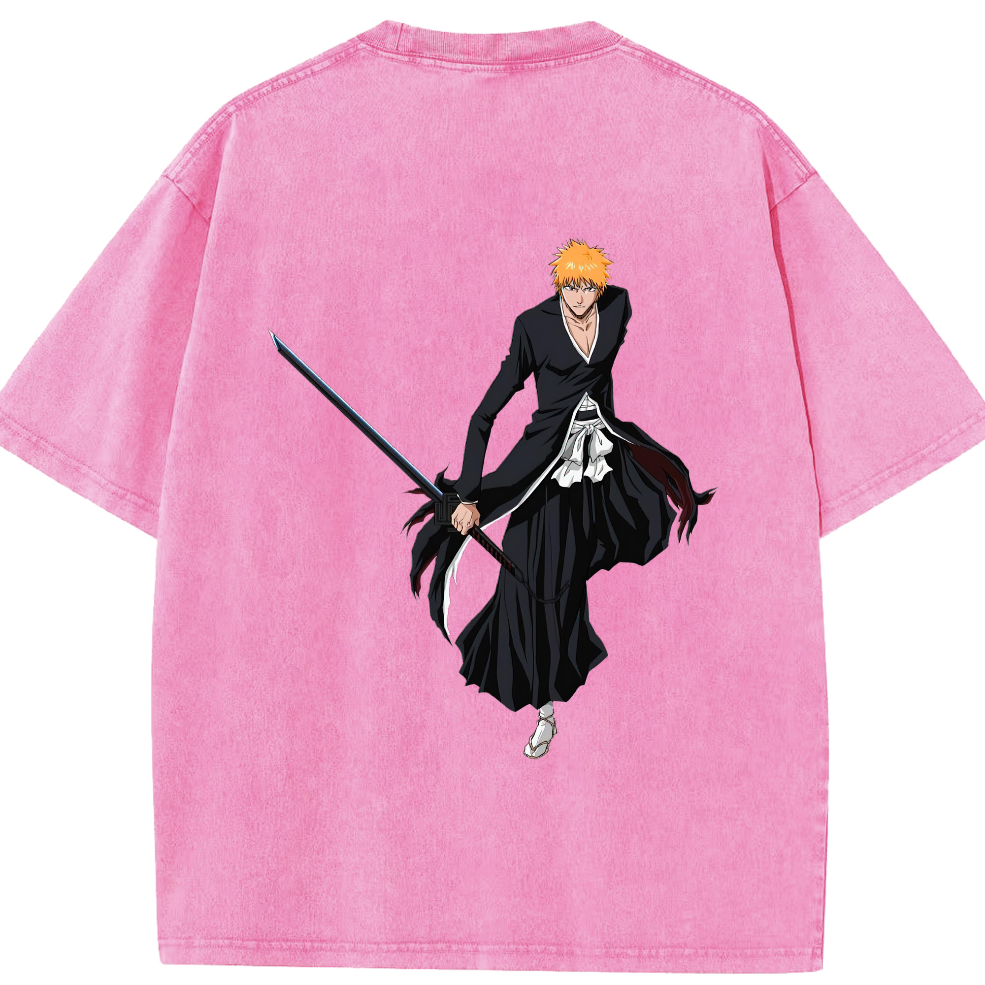 （画像用） ブリーチ 黒崎一護（くろさき いちご）BLEACH Kurosaki Ichigo 綿100% ヴィンテージ風 半袖Tシャツ（背面プリント）
